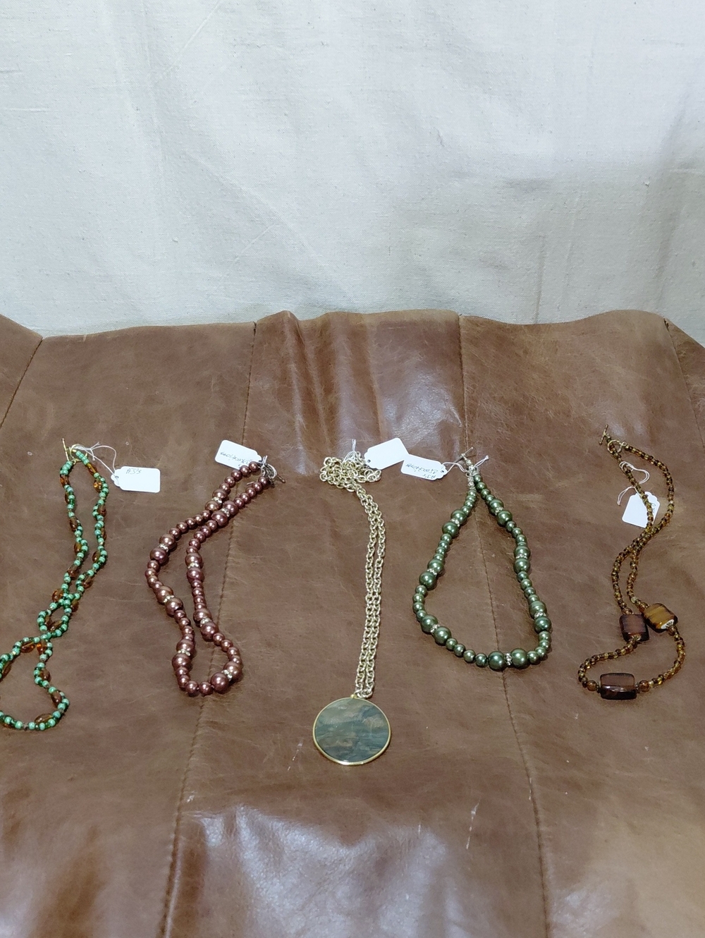 Assorted Women's Fashion Necklaces in Green, Brown, Gold